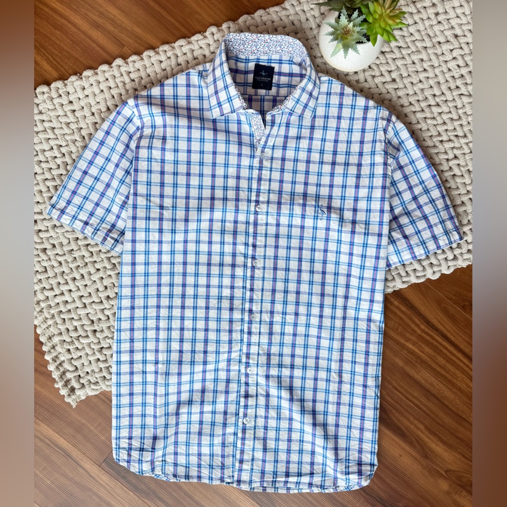 TailorByrd | Collection Men’s Plaid Short Sleeve Button-Down Shirt | Large